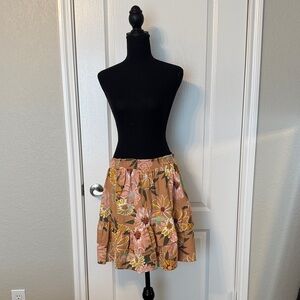 Roxy Floral A-Line Skirt in Brown and Pink